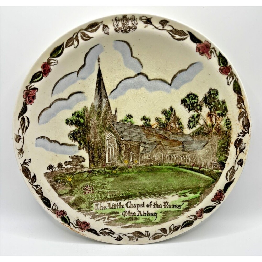 Vernon Kilns Little Chapel of the Roses Glen Abbey Hand Painted Plate Vintage